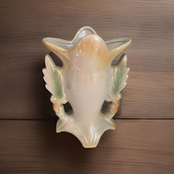 Lusterware Footed Vase 1749 Pearlescent Made in Brazil 8” Tall Vintage Flowers - Picture 7 of 10